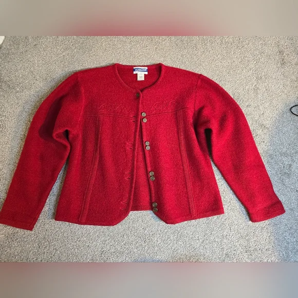 Pendleton Vintage Women's Size Medium 100% Wool Deep Red Sweater Cardigan - Picture 1 of 10